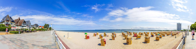 Travemunde beach and promenade on a sunny beautiful day